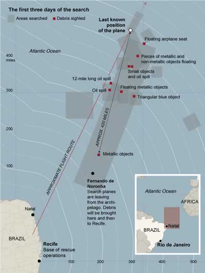 New York Times Map of Air France search